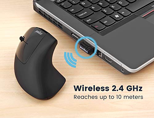 Perixx PERIMICE-713L, Wireless Ergonomic Left Handed Vertical Mouse, 6 Buttons Design, 3 Level DPI, Black, Medium - style: Wireless