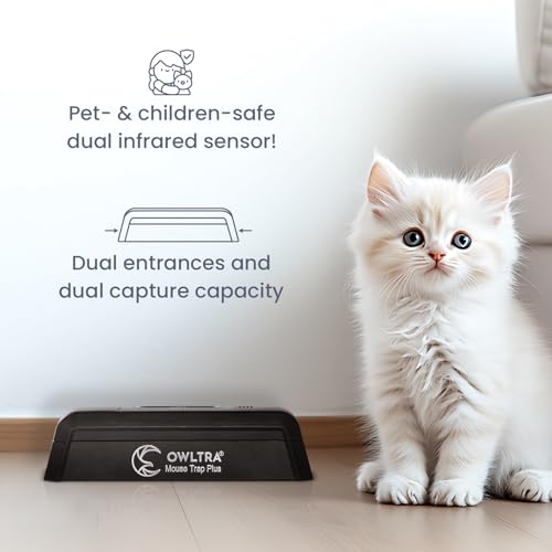 OWLTRA EMZ Plus Indoor Electric Mouse Trap, Instant Kill Rodent Zapper with Dual Entrances and Pet Safe Trigger, Black - size: Dual Entrance, style: Electric Mouse Trap
