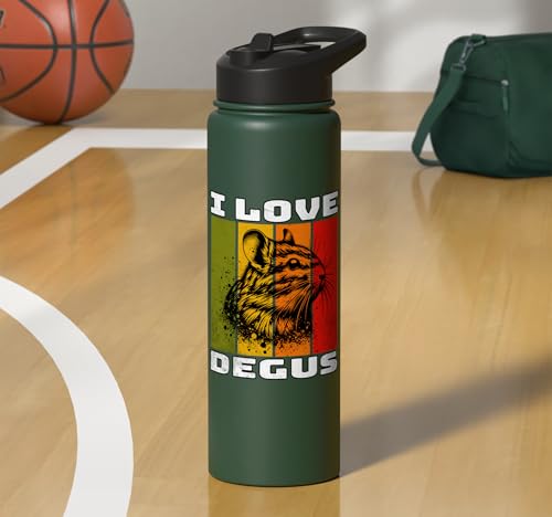Degu Retro Degu I Love Degu Stainless Steel Insulated Water Bottle - color: Dark Green