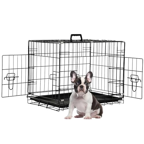 FDW 24-Inch Dog Crate Pet Cage with Metal Folding Design Plastic Tray Indoor Outdoor Dog Kennel Cage for Small Dogs,Dark Black - color: Dark Black