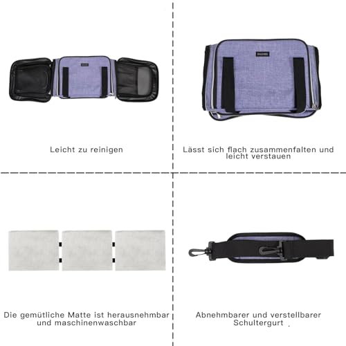 BAGLHER Cat Carrier Bag,Airline Approved Pet Carrier Soft Side Pet Travel 5 Sides Open Doors 3 Sides Expandable Foldable Dog Carrier with Fleece Pad - color: Purple, size: 17.5"L x 12.0"W x 11.5"H