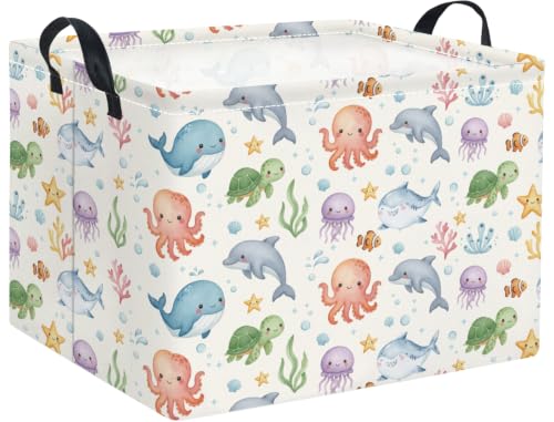 Rectangular Baby Kids Storage Basket for Home Kitchen Girls Cute Toy Storage Bin Organizer Shelf Book Room Decor(Cute Ocean) - color: Cute Ocean