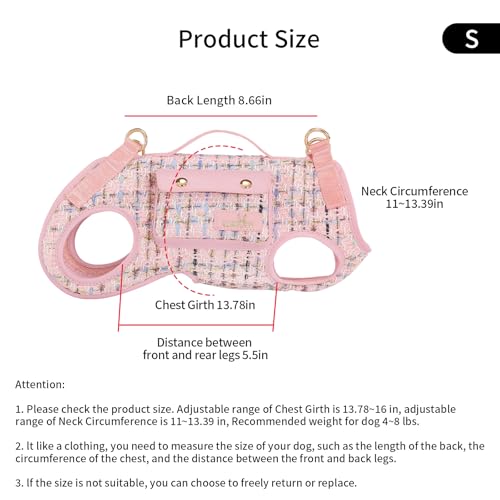 Wakytu Dog Lift Harness Dog Carrier Sling for Small Dogs & Cats,S | stylish puppy sling carrier with handle & pocket,adjustable leash,walking & travel - color: 2.0 Pink, size: Small(4-8 LBS)
