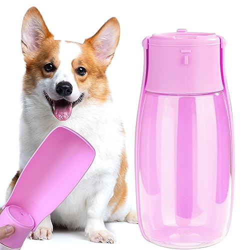 Foldable Dog Water Bottle, Leak-Proof Portable Water Dispenser with Travel Bowl, 10oz for Small Dogs, Cats, Puppies on Walks, Hiking & Travel, Dishwasher Safe Pet Supplies - color: Pink Purple, size: 19oz