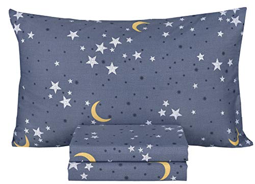 Scientific Sleep Moon & Stars Boys Girls 100% Cotton 3 Pcs Twin Bed Sheet Set Kids Toddler Teen, Flat Sheet & Fitted Sheet & Pillowcase Kids Bedding Set - color: Stars, size: Twin