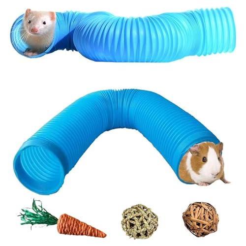 Collapsible Pet Tunnel 2 PCS Hamster Fun Tunnels | Plastic Foldable Hideaway, Exercising Training Tube Toys for Dwarf Hamster, Gerbil, Mouse, Rat and Ferrets - color: Blue