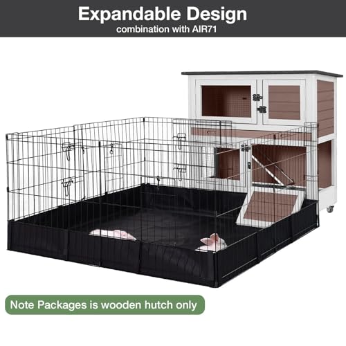 Rabbit Hutch Bunny Cage Wooden 2-Story Indoor Outdoor Small Animal House with Wheels, Two Removable Trays, Guinea Pig Cage (Brown) - color: Brown-AIR77