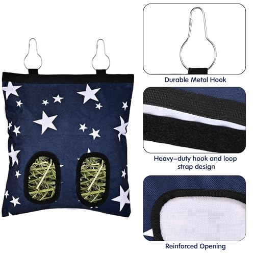 Upgraded Rabbits Hay Feeder Bag for Bunny, Guinea Pigs, Chinchillas - Hanging Washable 2-Hole Hay Dispenser with 600D Oxford Fabric, Small Animal Cage Accessories (Blue Star) - color: Blue Star