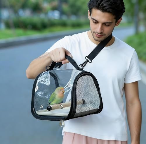 Clear Small Pet Travel Carrier with Perch & Tray – Breathable Mesh Bird Parrot Hamster Rabbit Squirrel Portable Bag (Yellow) - color: Yellow