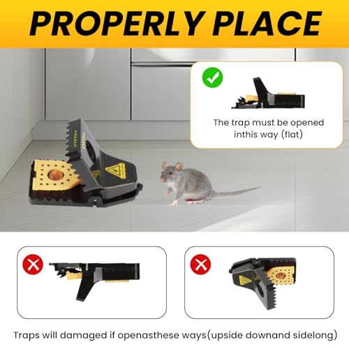 Mouse Traps Indoor for Home, 4-Pack Reusable Humane Snap Traps | Rat & Mice Traps for Outdoor, Voles, Chipmunks - Easy-Bait, Easy-Set Powerful Fast Kill Without Poison or Electricity