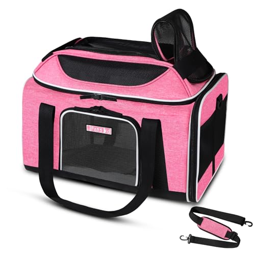 Top-Expandable Small Pet Carrier 18"x11"x11" Airline Approved | for Delta/American/United Airlines, Lockable Safety Zippers and Anti-Scratch Mesh, Soft-Sided, Pets Under 10 Lbs, Pink - color: Pink, size: 18.0"L x 11.0"W x 11.0"H