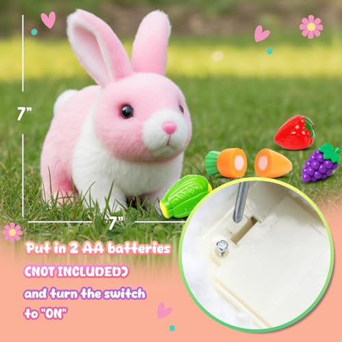 Easfan Walking Bunny White-Pink Rabbit Interactive Plush Toy for Kids 7" | Electronic pet, with sounds & hopping ears, Easter birthday holiday gift, for girls toddlers - style: Bunny_White_Pink