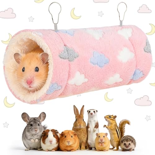 RAINFLOW Pink Hamster Tunnel - Soft Rabbit Tunnel for Playing & Resting | Portable Hanging Guinea Pig Tunnel Toy for Ferret, Rat, Hedgehog, Hamster, Squirrel & Sugar Glider, Soft Small Pet Accessory