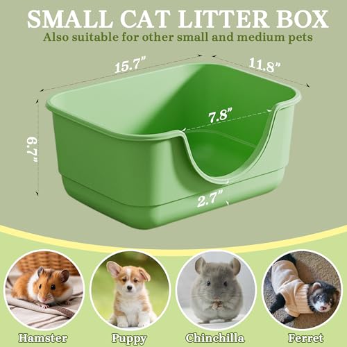 Low Entry Small Litter Box for Kittens, Kitty Plastic Litter Boxes, Open Top, Anti-Splash High Sided Litter Tray Pan for Medium Pets, Puppy, Easy to Clean, 15.7" L*11.8" W*6.7" H (Green) - color: Green-1 Pack