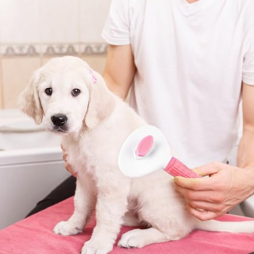 Depets Self Cleaning Slicker Brush, Dog Cat Bunny Pet Grooming Shedding Brush - Easy to Remove Loose Undercoat, Pet Massaging Tool Suitable for Pets with Long or Short Hair Pink - color: Pink