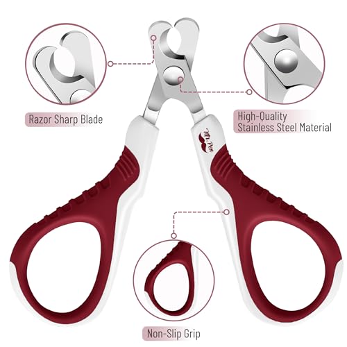 Mr. Pen- Cat Nail Clipper, Stainless Steel | Professional Sharp Cat Claw Trimmer for Small and Medium Cats, Pet Nail Clipper with Sturdy Non Slip Handle - color: Wine & White