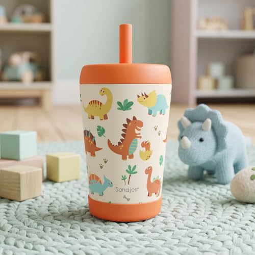 SANDJEST Dinosaur Insulated Sippy Tumbler 12 Oz, Gift for Birthday, Christmas & Back to School - color: Dinosaur 3