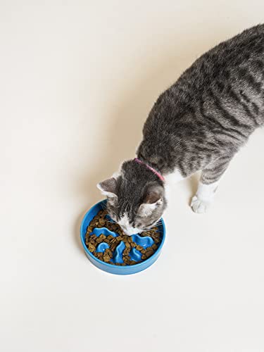 Ceramic Slow Feeder Dog Bowls Small Breed, 0.5 Cups Dog Food Dish for Fast Eaters, Puzzle Bowl for Small Dogs and Cats, 5.5 Inch-Blue - color: Blue