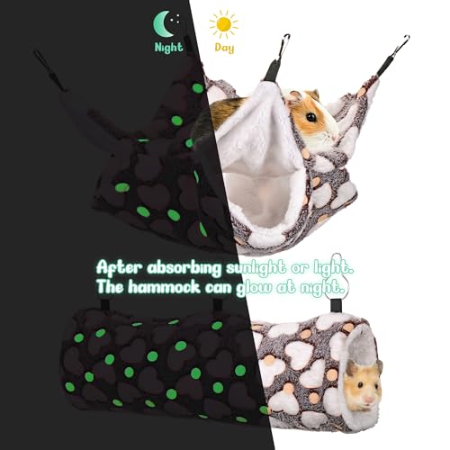 Noctilucent Luminous Brown Guinea Pig Rat Hammock Bunkbed Hanging Tunnel | Mogoko Hanging Soft Bed Mat for Ferret Hedgehog Squirrel Hideout Cage Accessories (Tunnel and Bunkbed Hammock) - color: Brown