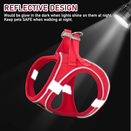 GAMUDA Small Pet Harness Collar and Leash Set, Step in No Chock No Pull Linen Fabric Soft Mesh Dog Vest Harnesses Reflective for Dogs Puppy Cats Kitten Rabbit (Red, XXS) - color: Red, size: XXS