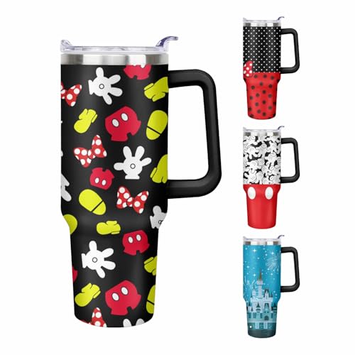40oz Cartoon Mouse Tumbler with Handle and Straw Lid | Stainless Steel Insulated Tumbler, BPA FREE Travel Coffee Mug Cup for Car Cold and Hot - Birthday, Christmas Gift - color: Mouse, size: 40 Ounces