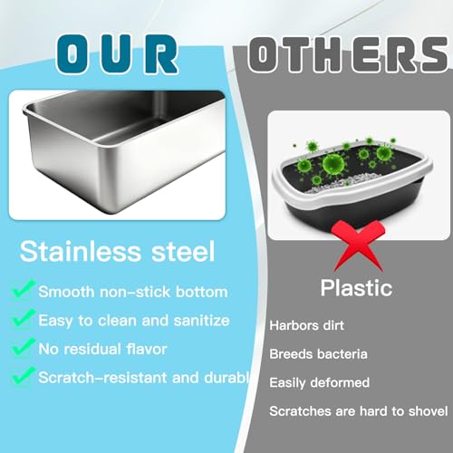 Large Stainless Steel Cat Litter Box, High Sides No-Splash,1 Pack | Easy Clean Non-Stick Pan For Adult Cats or Kitty/Kitten, Rust-Proof, No Smell, Easy to Clean