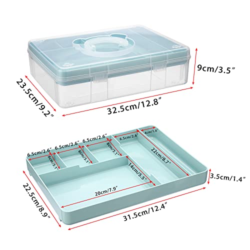 BTSKY 2-Tier Cute Bear Storage Box with Removable Divided Tray Portable Clear Plastic Art Craft Supply Organizer Stackable Home Office Supplies Storage Container for Pens Notes A4 papers etc (Blue) - color: Blue