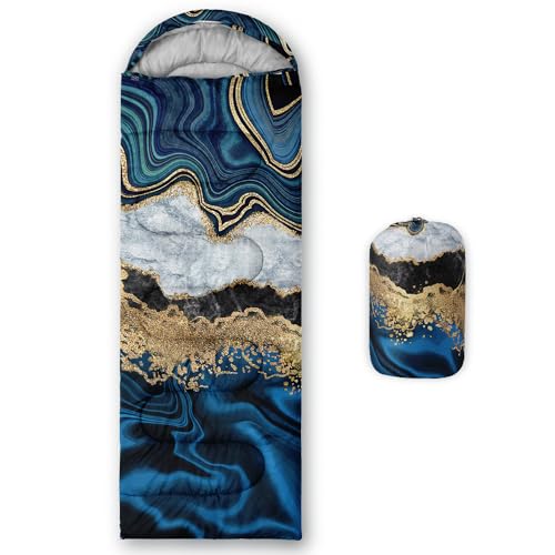 Sleeping Bags for Adults and Kids Backpacking Camping Sleeping Bags for Girls and Boys Lightweight Waterproof Cold/Warm 3-Season - color: Blue Gold Marble