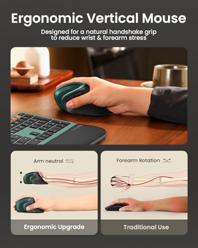 ProtoArc EM11 NL Wireless Ergonomic Mouse, Rechargeable Vertical Mice | 58° vertical design supports a natural wrist posture,connect 3 devices via Bluetooth/2.4G USB-A, 500mAh USB-C rechargeable. - color: Green
