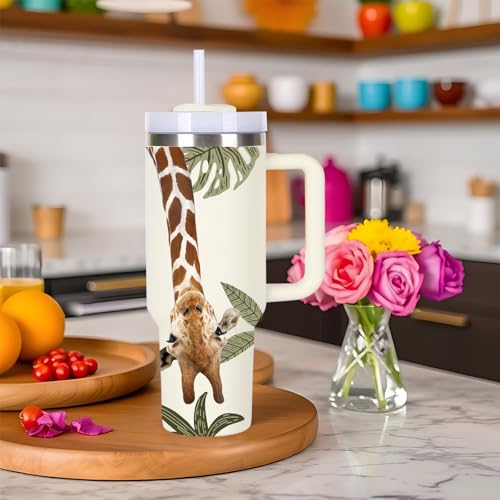 momocici 40oz Giraffe Tumbler with Handle Gifts for Women.Giraffe Lover Cups Tumbler Gifts for Women.40 oz Birthday Christmas Giraffe Cup Tumblers for Giraffes Lover. - style: Giraffe