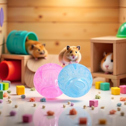 2Pcs Blue and Pink Rotundity Hamster Balls Hamster Ball Transparent Dwarf Exercise Balls Running Wheel Gerbil, Running,Small Animals Silent Motion Wheel Portable and Compact Supplies