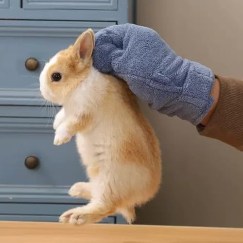 1Pcs Bite-resistant Gloves Adjustable Hamster Bite Proof Glove and Grooming Brush Set Soft Cleansing Brush Massage Combs, Guinea Pig Brush, Hamster Care Set for Hamsters, Ferrets, Hedgehog (Blue)