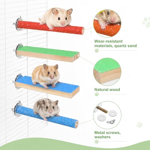 4 PCS Rat Climbing Toys Wood Hamster Climbing Cage Steps with Colorful Sand Sharpening Claws Platform, Sugar Glider Toys Sugar Glider Cage Accessories Small Animal Scratching Sandpaper for Cages