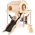 Guinea Pig Hideout Wooden Hamster Castle with Stair Hammock House | Detachable Double-Decker Guinea Pigs House for Hamsters Rabbit Chinchilla Small Animal Hiding Sleeping Activities