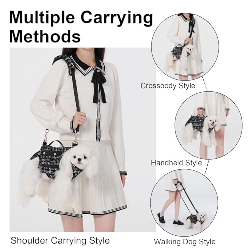 Wakytu Dog Lift Harness Dog Carrier Sling for Small Dogs & Cats,S | stylish puppy sling carrier with handle & pocket,adjustable leash,walking & travel - color: 2.0 Black, size: Small(4-8 LBS)