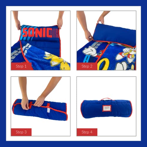 Sonic The Hedgehog 21"(W) X 45"(L) Soft Toddler Nap Mat with Pillow and Blanket Perfect for Preschool, Daycare, and Travel (100% Official Licensed Product) - color: Sonic