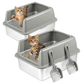 Kirecoo 2 Pack Medium Semi-Enclosed Stainless Steel Cat Litter Box with Lid | Scoop Included, Sturdy Metal Box, Anti-Leakage, Odor Free, Easy to Clean, For Cats Kittens & Bunnies, Multi-Cat Friendly - size: Medium