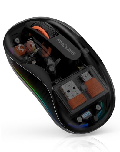 FMOUSE Transparent Wireless Mouse, Tri-Mode Bluetooth & 2.4GHz, Black | USB-A & USB-C Receiver | Rechargeable | 3 Devices for MacBook Laptop iPad PC | Silent Clicks | Portable | RGB | 4-Level DPI - color: Black