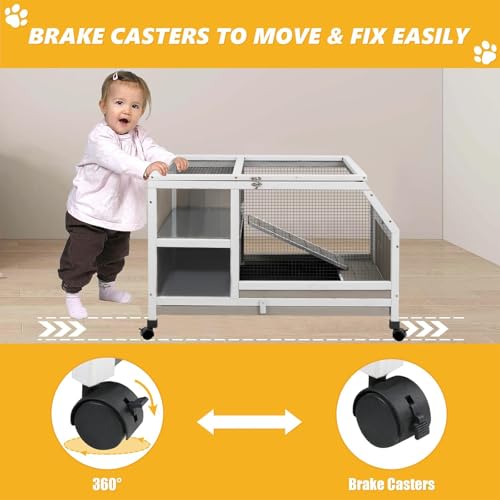 Guinea Pig Cage Indoor, Large Small Animal Cage on Wheels with Ramp & Hideout, Easy Clean Hamster Cage with Deep Pull-Out Tray for Rabbit, Hedgehog, Gerbil, Rat, Chinchilla