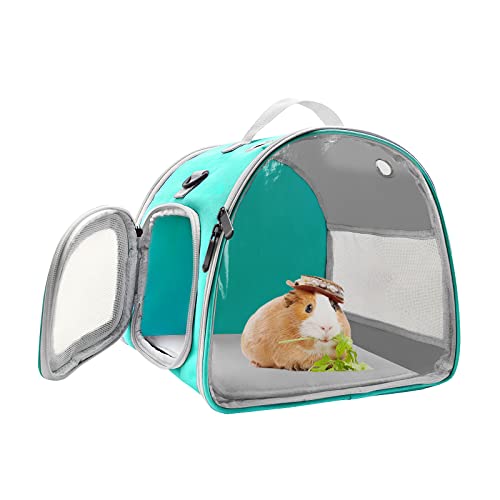 Small Animal Carrier Bag, Upgraded Portable Guinea Pig Carriers, Transparent Hamster Carrying Case, Reptile Rat Rabbit Bearded Dragon Hedgehog Carrier Bag for Travel, Hiking, Walking, Outdoor (Green) - color: Green
