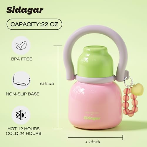 22 oz Leakproof Insulated Water Bottle with Handle Dual Lid Pink | 316L Stainless Steel | Dual Drinking Options | BPA-Free | Steel | Cold 24H & Hot 12H | Wide Mouth Design | Easy Cleaning - color: Pink