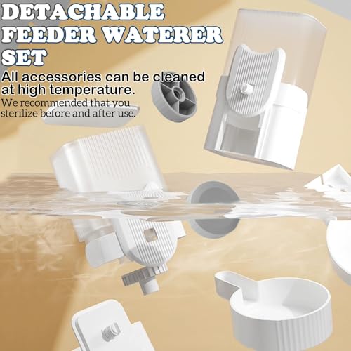 kathson Rabbit Gravity Auto Feeder Set 35oz Hanging Automatic Food Water Dispenser Cage Automatic Feeder Set for Rabbit Chinchilla Guinea Pig Hedgehog Ferret Kitty Puppy (Grey) - color: Gray