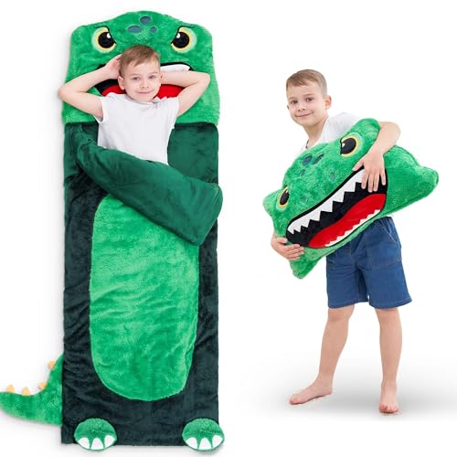 iPlay, iLearn Kids Dinosaur Sleeping Bag, Toddler Boys Daycare Dino Nap Mat | 2 In 1 Plush Animal Slumber Bag, Green Pillow, Happy Travel Sleepover Preschool Birthday Gift for Age 3 4 5 6 7 8 10 12 Child - style: Dinosaur