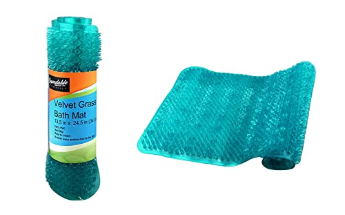 Dependable Industries Inc. Essentials Grass Bathmat Textured Spa Quality Foot Scrubber Bathroom Tub & Bath Mat Anti-Slip 24.5" x 13.5" Turquoise - size: 24.5" x 13.5" (Rectangular)