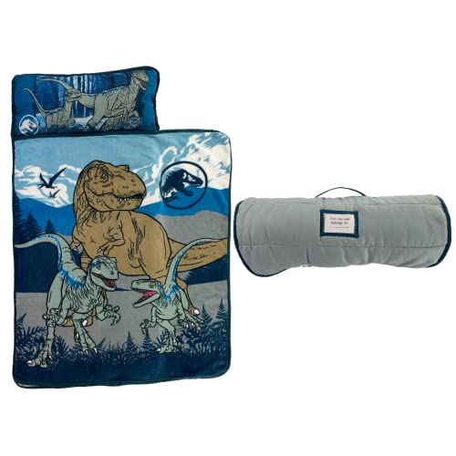 Jurassic World 24"(W) X 45"(L) Soft Toddler Nap Mat with Pillow and Blanket Perfect for Preschool, Daycare, and Travel (100% Official Licensed Product) - color: Jurassic World