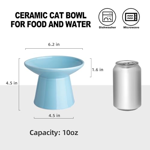 Ceramic Elevated Cat Bowls - 6.2 Inch Extra Wide Raised Cat Food and Water Bowl Set for Indoor Cats, Whisker-Friendly Ceramic Cat Dish for Elder Big Cats & Small Dogs,Blue,1 Pack - color: Blue, size: 1 Pack
