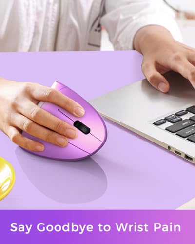 Lekvey Ergonomic Mouse, Rechargeable Vertical Wireless Mouse, Purple | USB-C Charging, 2.4G USB Wireless, Plug & Play, 3 DPI (800/1200/1600), Quiet Clicks, Carpal Tunnel Mouse, for Laptop, PC, Mac - color: Purple