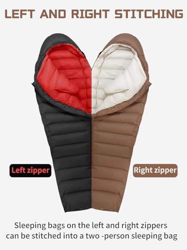 0 Degree Down Sleeping Bag for Adults,Cold Weather Backpacking | 650 Fill Power Down, 4-Season Use, Large Lightweight Compact Carry, Camping Hiking Backpacking - color: -8 Degree-Coffee