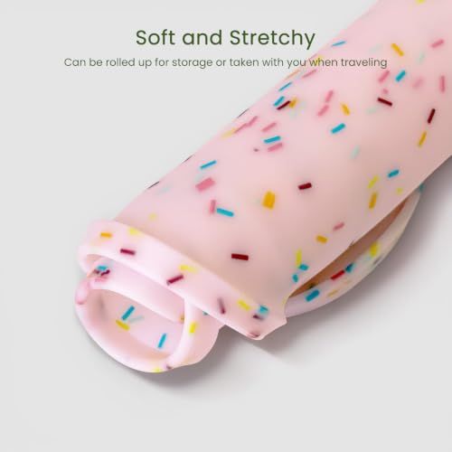 PWTAA Dog Food Mat Anti-Slip Silicone Dog Bowl Mat Thicker Pet Placemat Waterproof Cat Feeder Pad with Raised Edge Puppy Kitten Feeding Mats Suitable Small Medium-Sized Dogs Cats Eating Tray - 2PCS - color: Donut Pink, size: 19.4" x 9.8"-2PCS