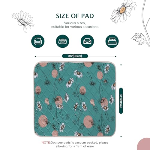 IEUUMLER Washable Pee Pads for Dogs, 2 Pack Non-Slip & Waterproof Whelping Pad, Reusable Puppy Potty Training with Fast Absorbent for Playpen EU007 (Teal Daisy, 31"X36"-2pcs) - size: 31"X36"-2pcs